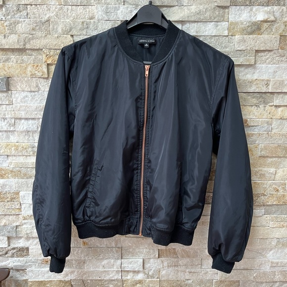Kendall & Kylie Black Bomber Jacket with Copper Zipper - Picture 2 of 7